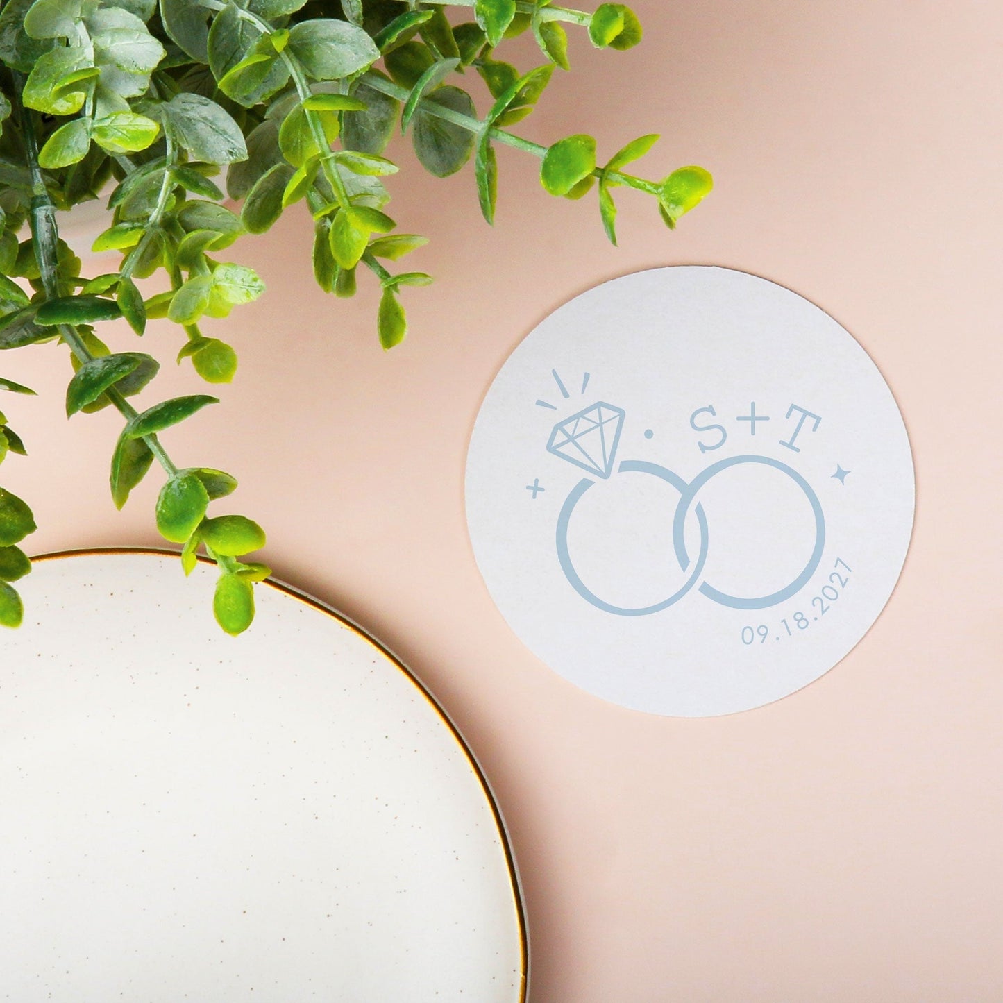 Custom Text Coasters - Wedding Rings