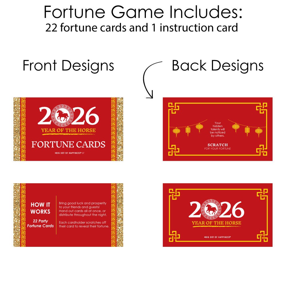Chinese New Year - 2026 Year of the Horse Game Scratch Off Fortune Cards - 22 Count