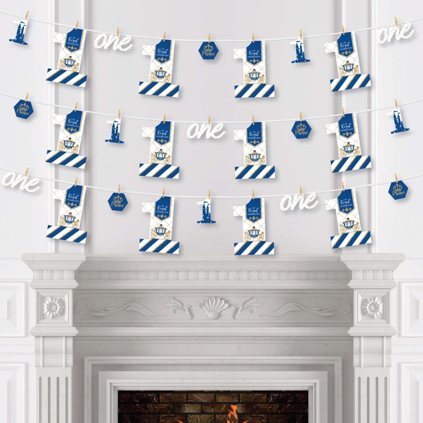 1st Birthday Royal Prince Charming - First Birthday Party DIY Decorations - Clothespin Garland Banner - 44 Pieces