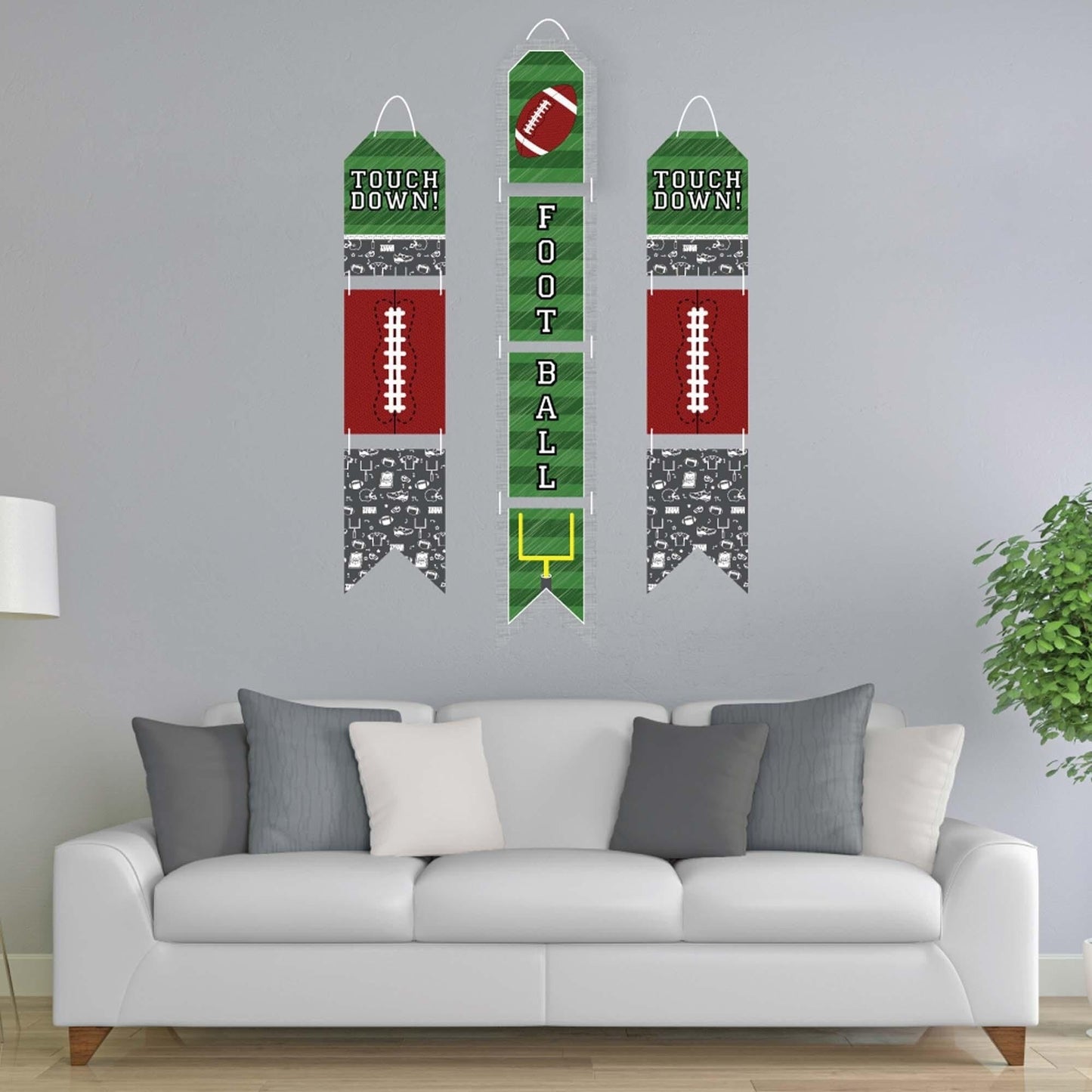 End Zone - Football - Hanging Vertical Paper Door Banners - Baby Shower or Birthday Party Wall Decoration Kit - Indoor Door Decor