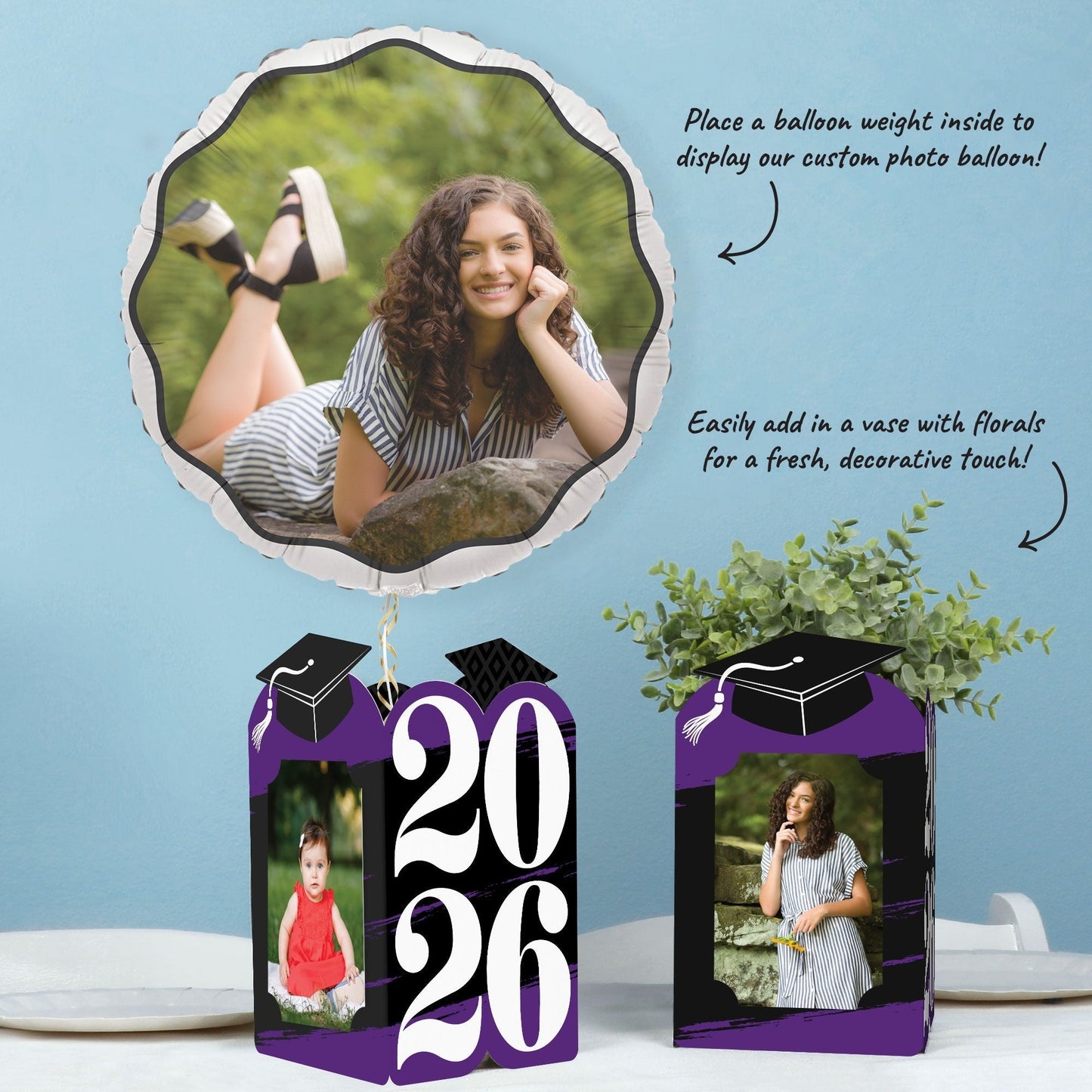 Purple Graduation Photo Centerpieces - 8 Ct