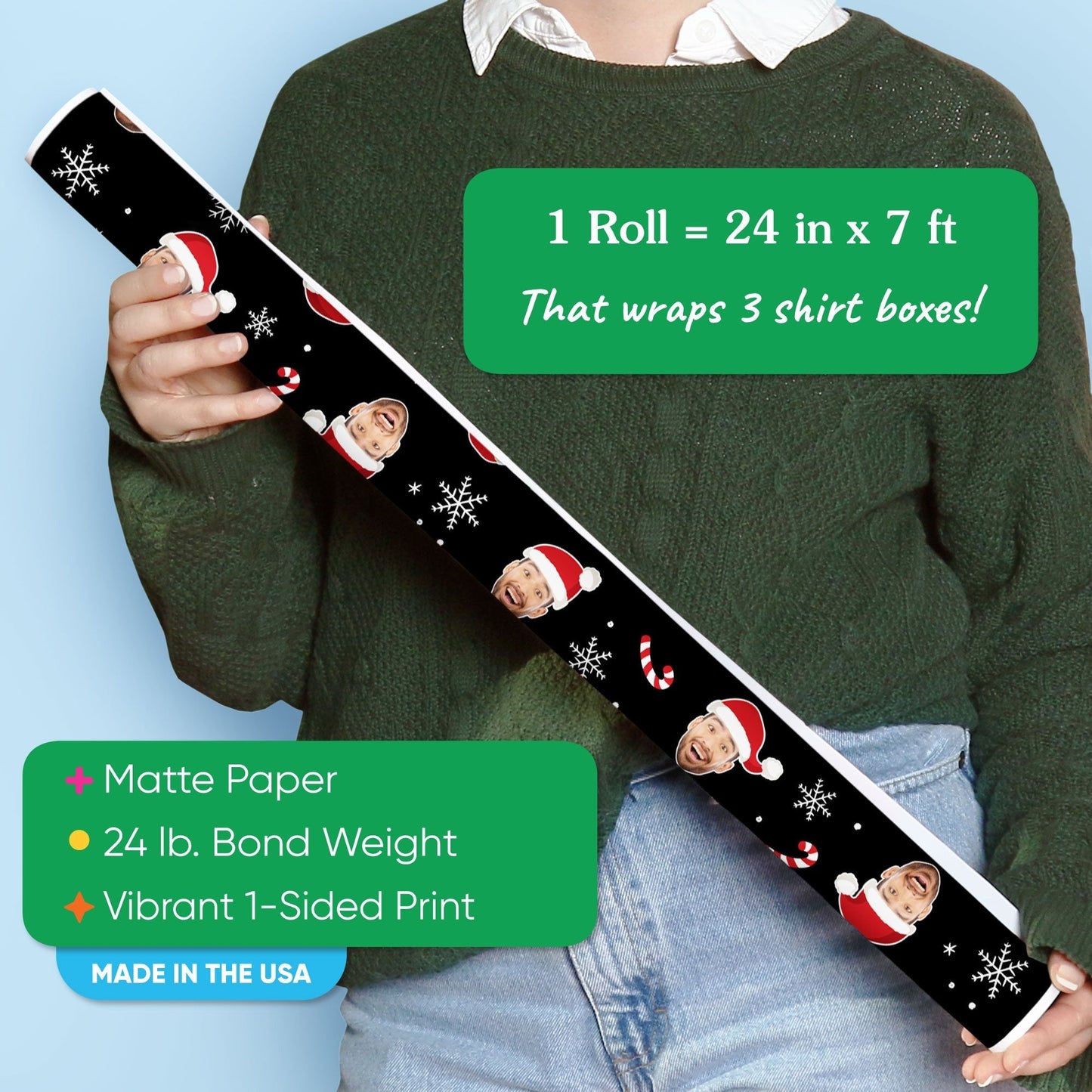 Custom Face Wrapping Paper - Santa Claus on Black