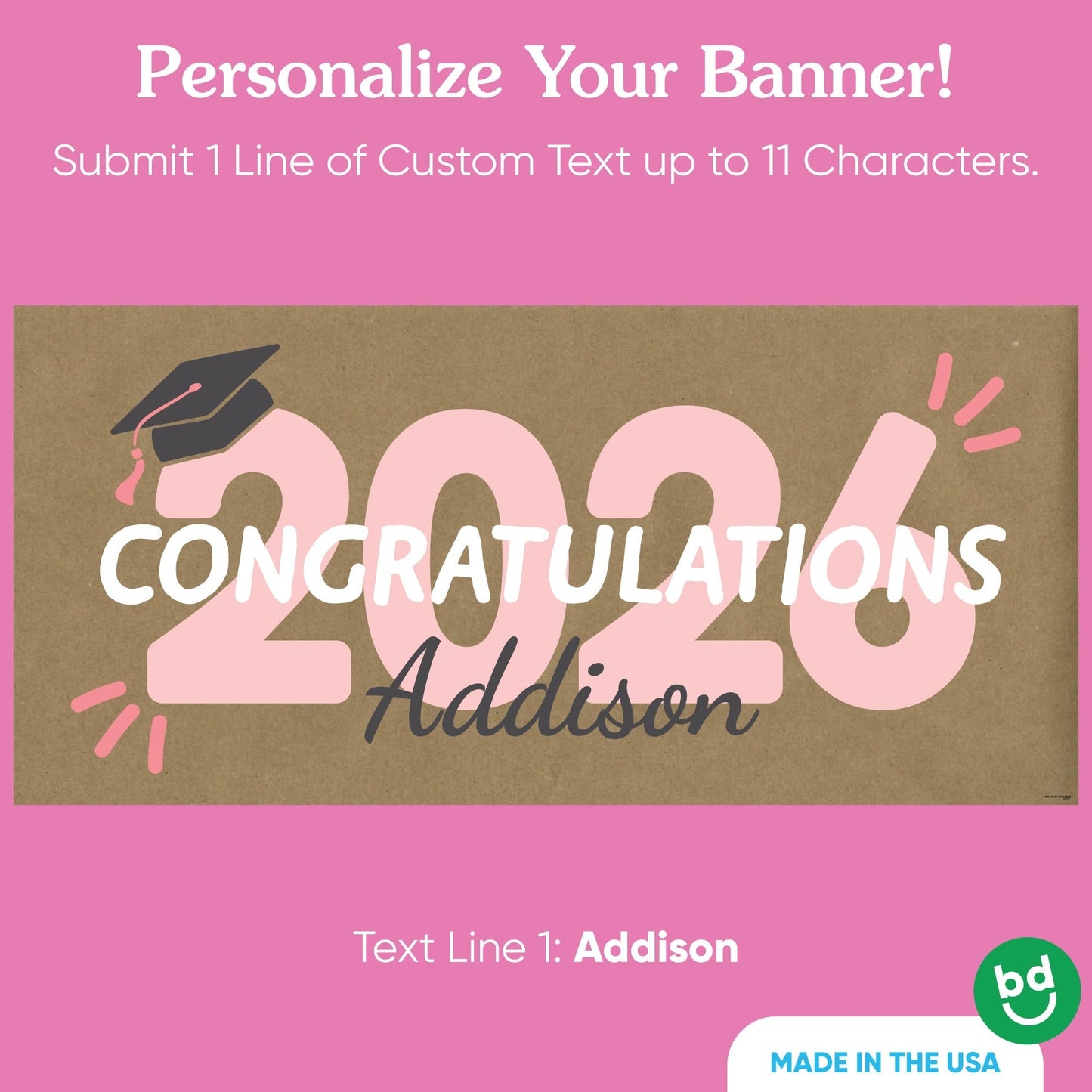 Custom Text Rose Gold 2026 Grad Kraft Banner