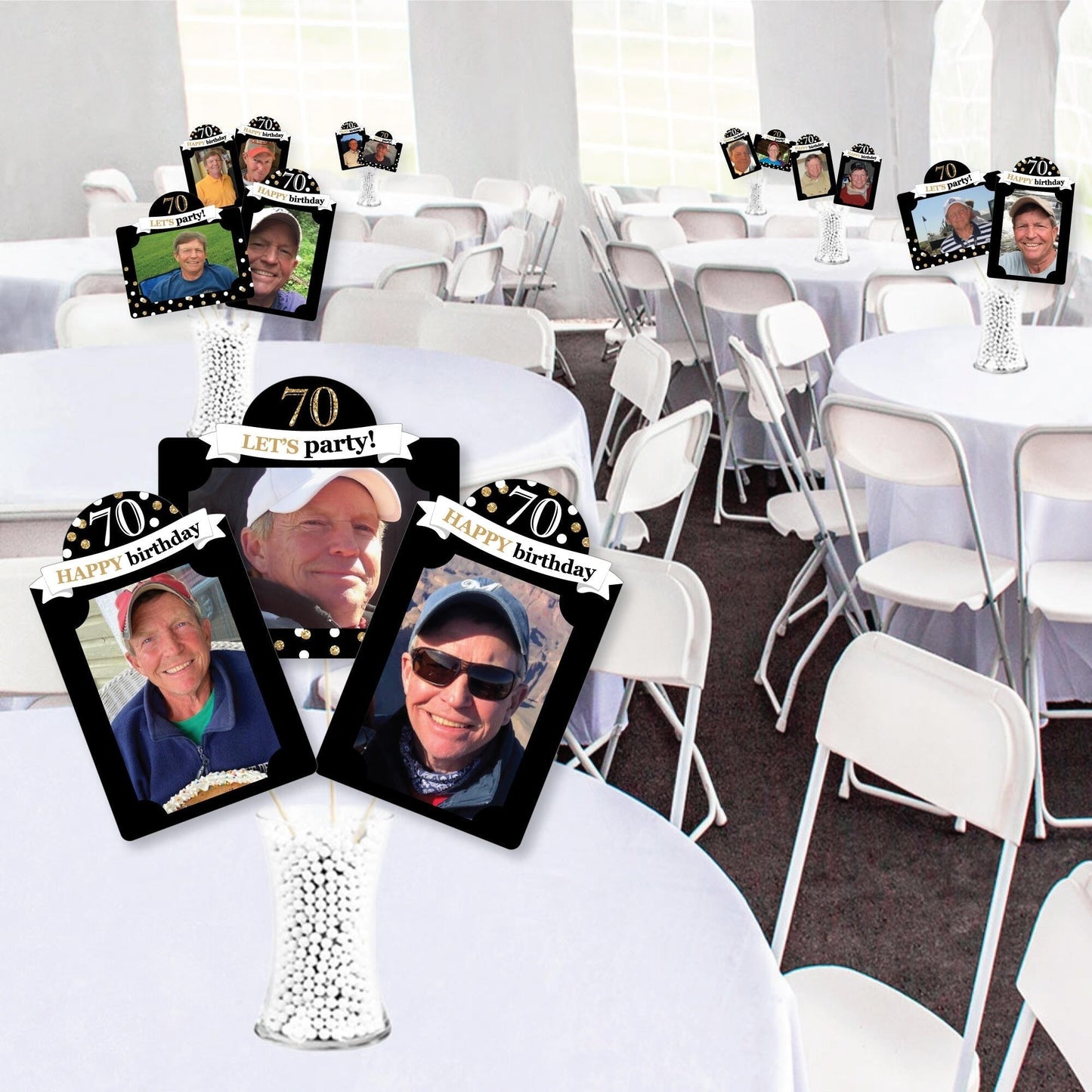 Adult 70th Birthday - Gold - Birthday Party Picture Centerpiece Sticks - Photo Table Toppers - 15 Pieces