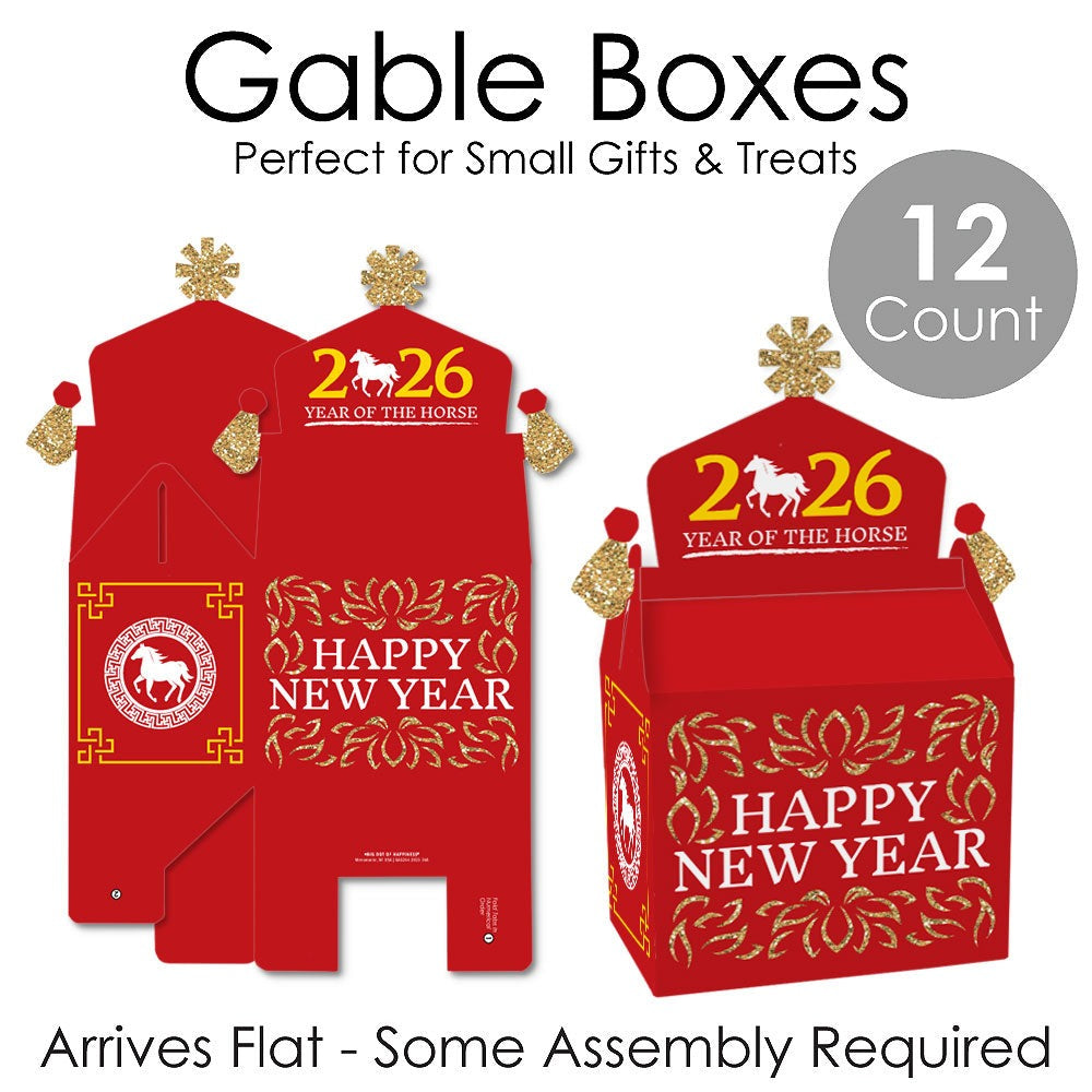Chinese New Year - Treat Box Party Favors - 2026 Year of the Horse Goodie Gable Boxes - Set of 12