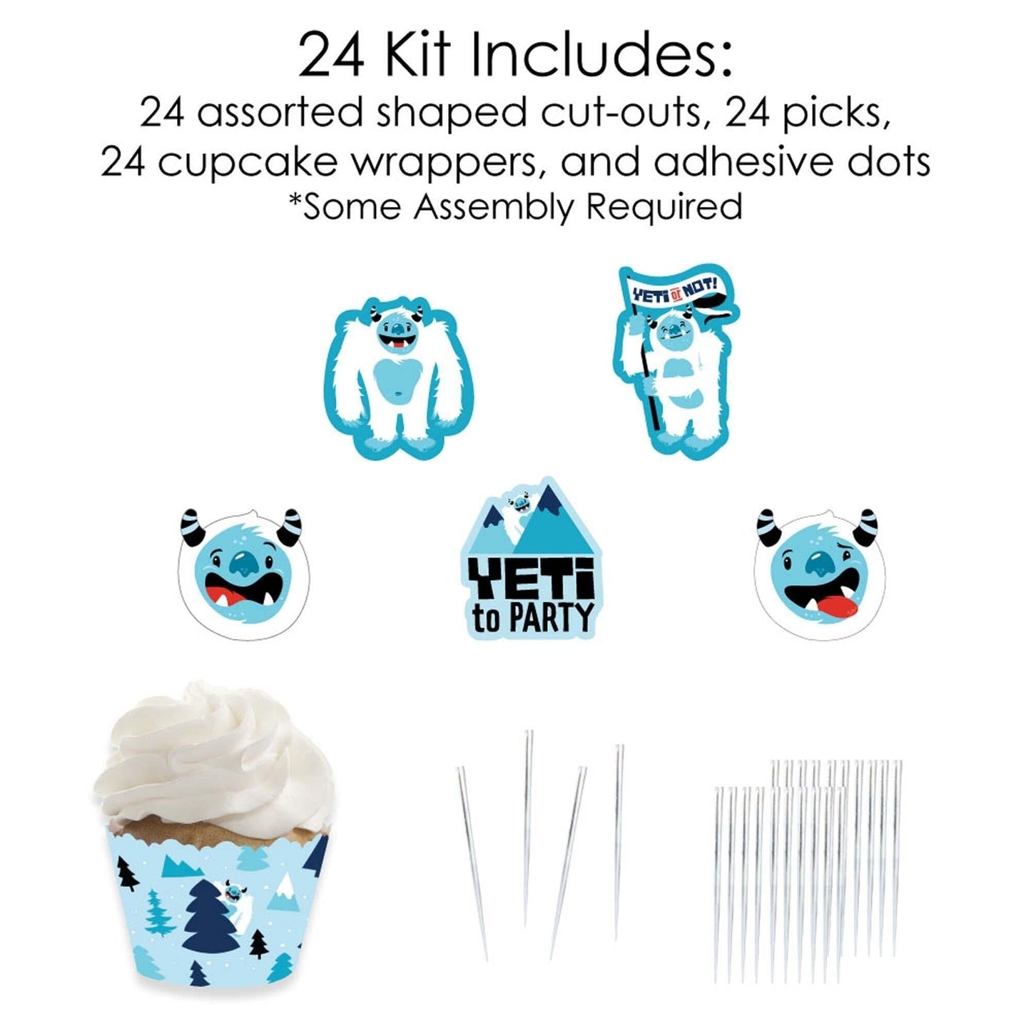 Yeti to Party - Cupcake Decoration - Abominable Snowman Party or Birthday Party Cupcake Wrappers and Treat Picks Kit - Set of 24