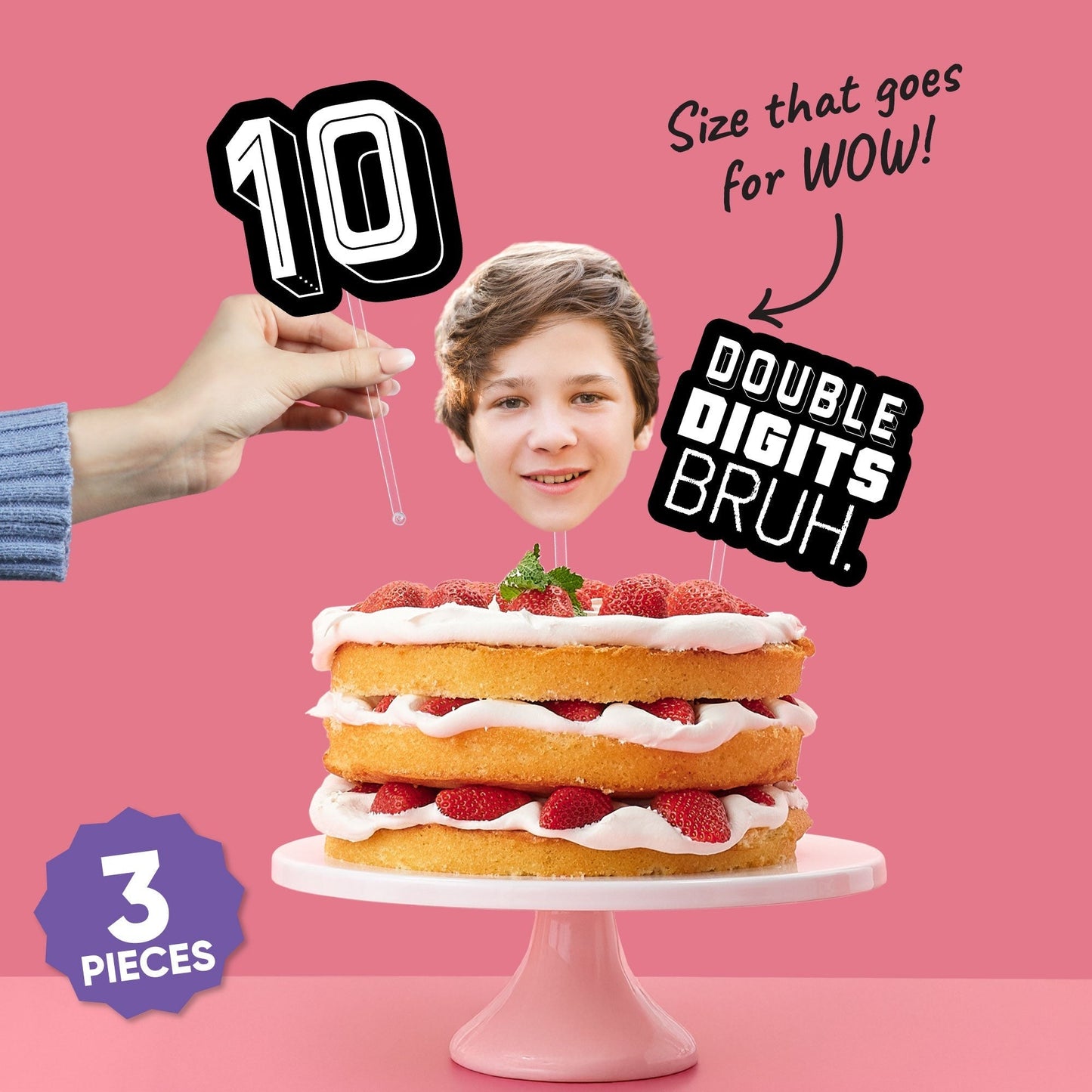 Custom Photo 10th Birthday Bruh Cake Topper - 3 Pc