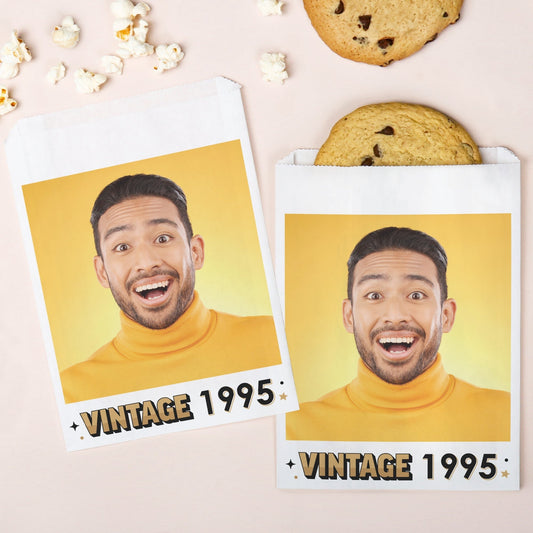 Custom Photo Paper Treat Bags - Vintage Birthday
