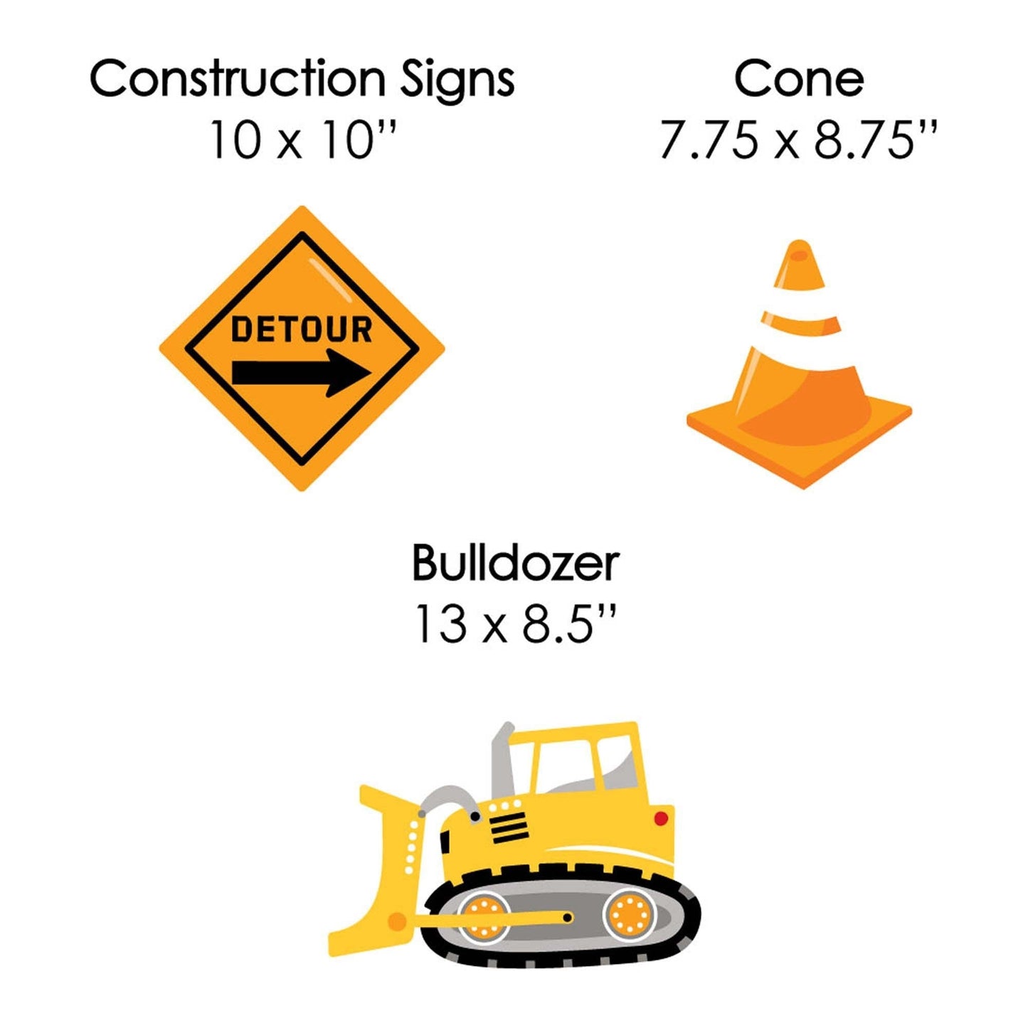 Dig It - Construction Party Zone - Dump Truck Bulldozer Excavator Orange Traffic Cone Lawn Decorations - Outdoor Baby Shower or Birthday Party Yard Decorations - 10 Piece