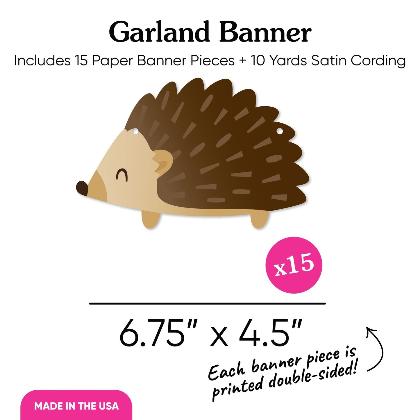 Forest Hedgehogs Garland Banner - 15 Pc