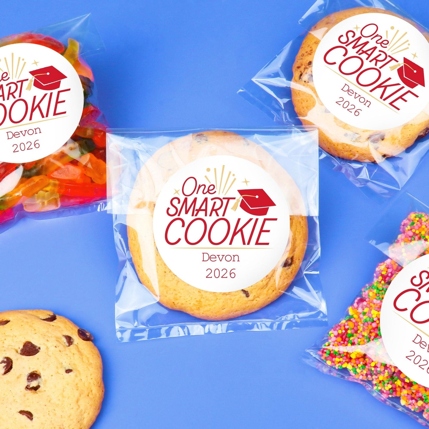 Custom Text Stickers & Clear Cookie Bags - Red Grad - 100 Ct