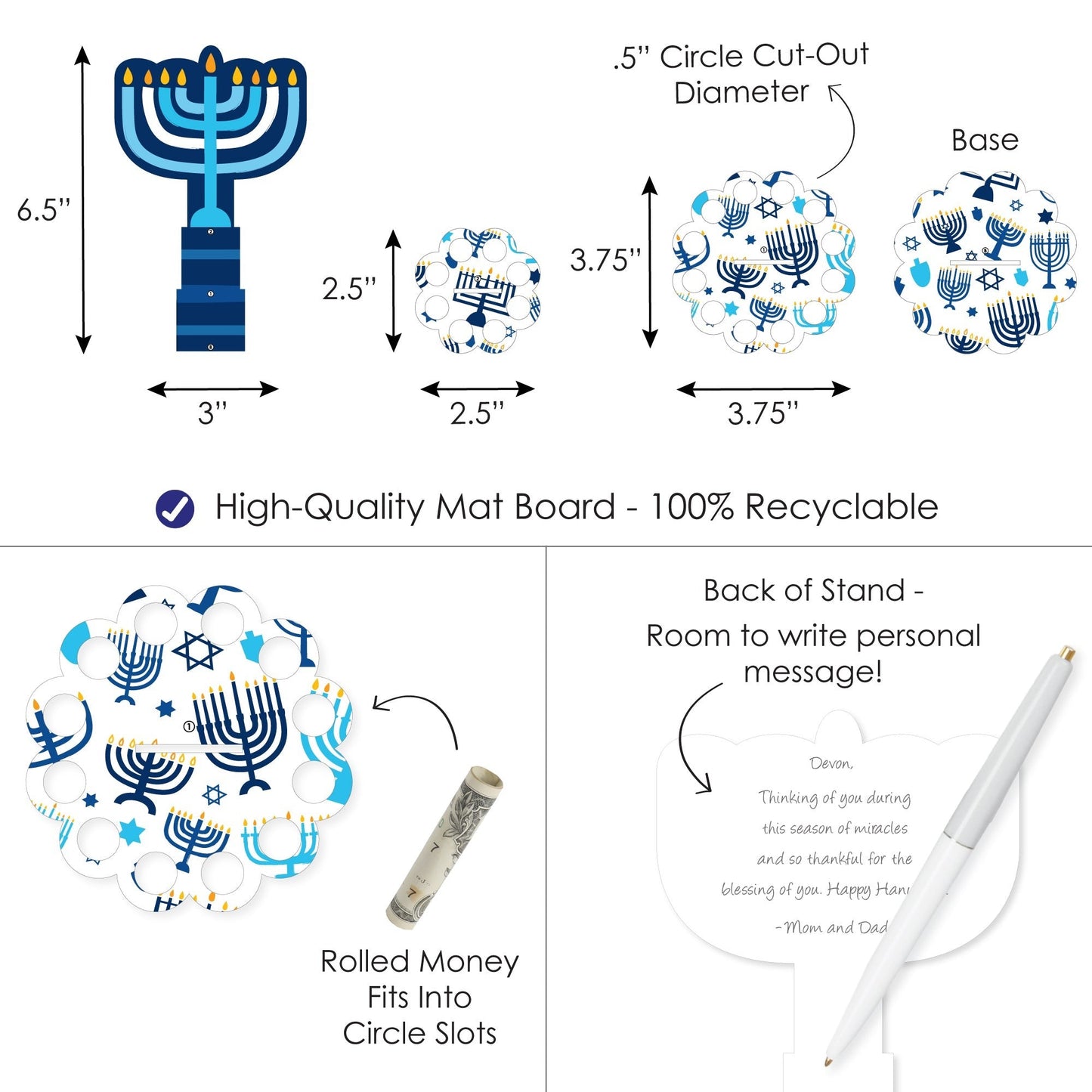 Hanukkah Menorah - DIY Chanukah Holiday Party Money Holder Gift - Cash Cake