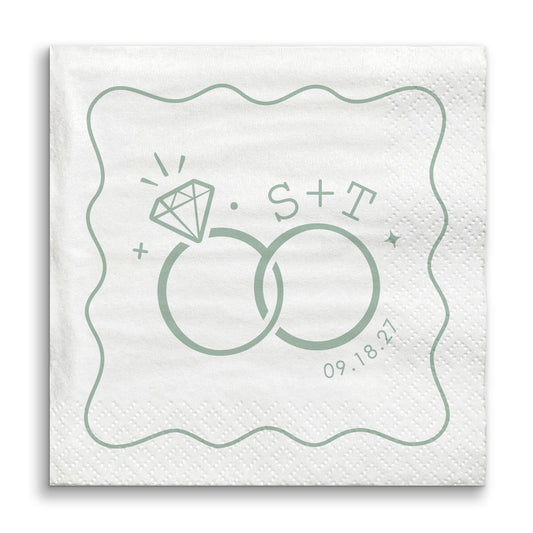 Custom Text - Sage Green Wedding Rings Napkins