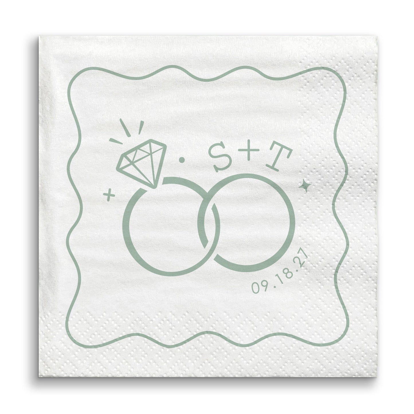 Custom Text - Sage Green Wedding Rings Napkins