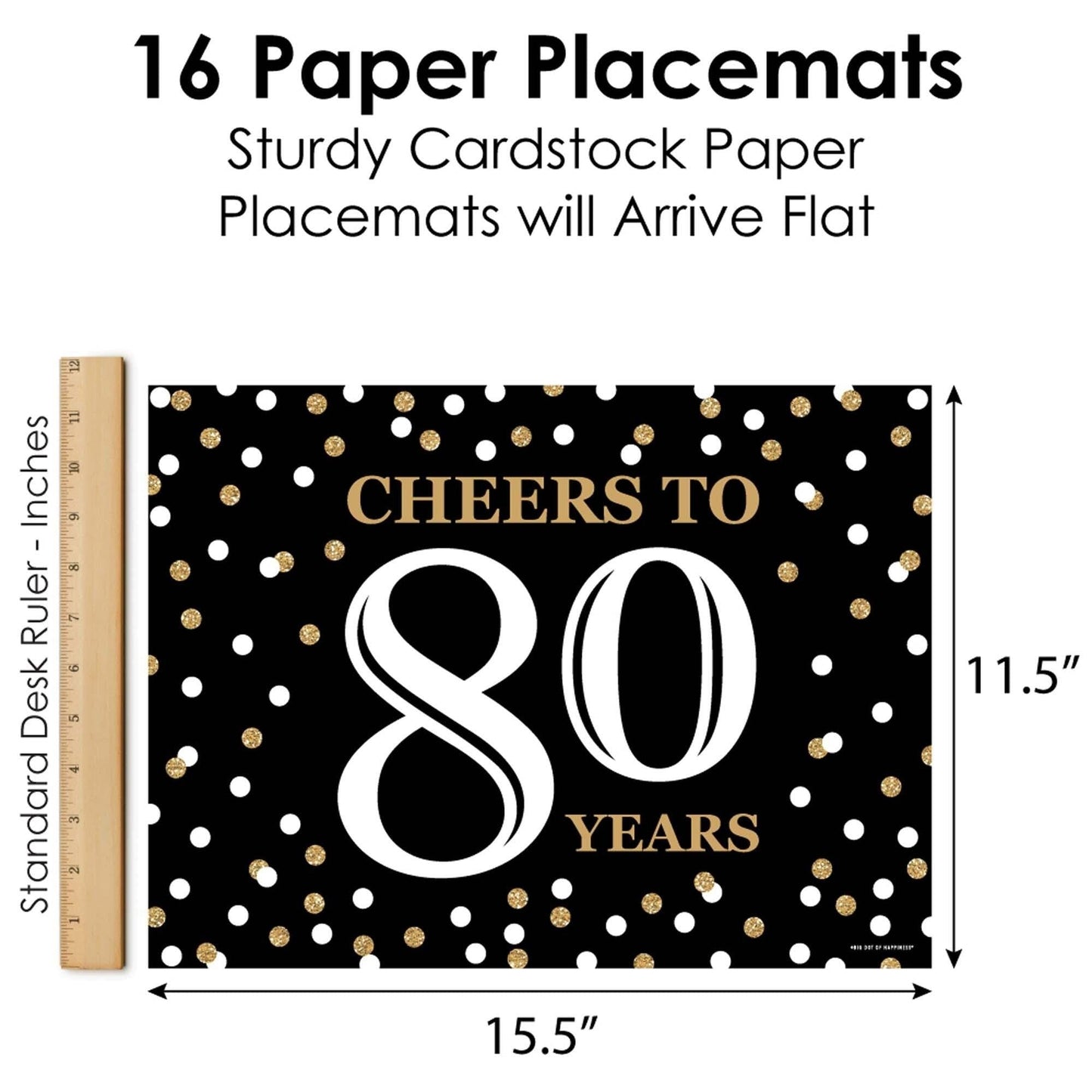 Adult 80th Birthday - Gold - Party Table Decorations - Birthday Party Placemats - Set of 16