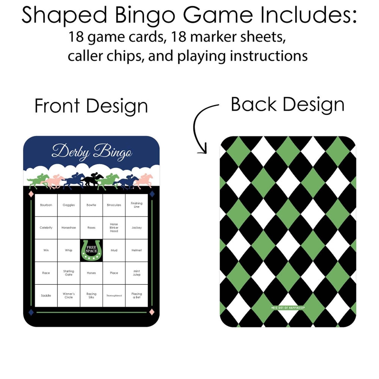 Kentucky Horse Derby - Bar Bingo Cards and Markers - Horse Race Party Bingo Game - Set of 18