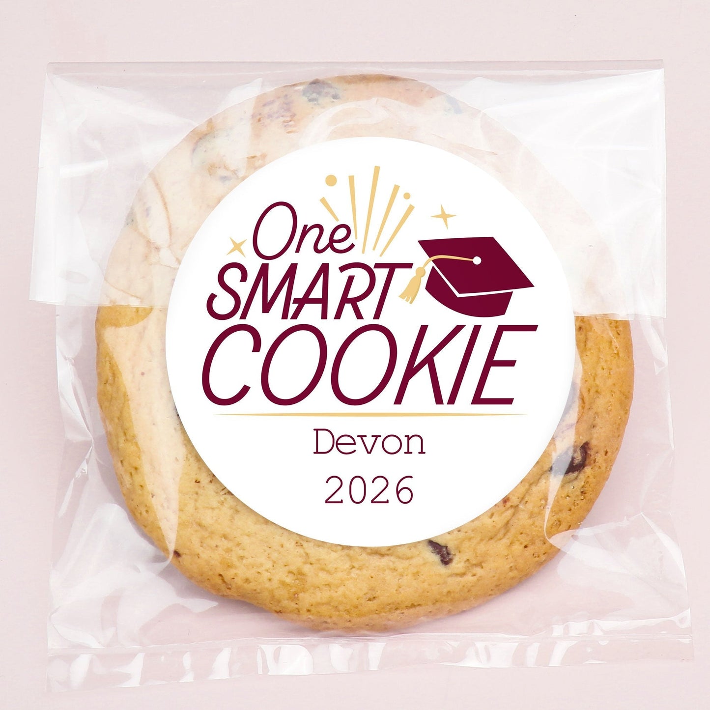 Custom Text Stickers & Clear Cookie Bags - Maroon Grad - 100 Ct