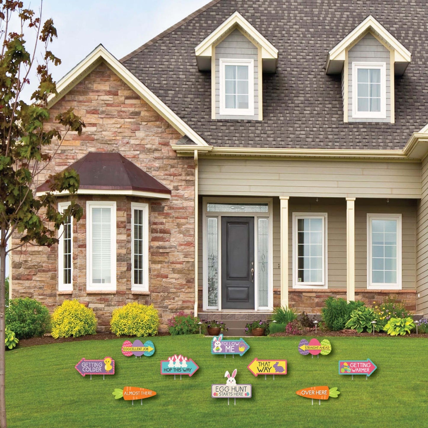Easter Egg Hunt Arrow Yard Signs - Outdoor Easter Bunny Yard Decorations - 10 Piece