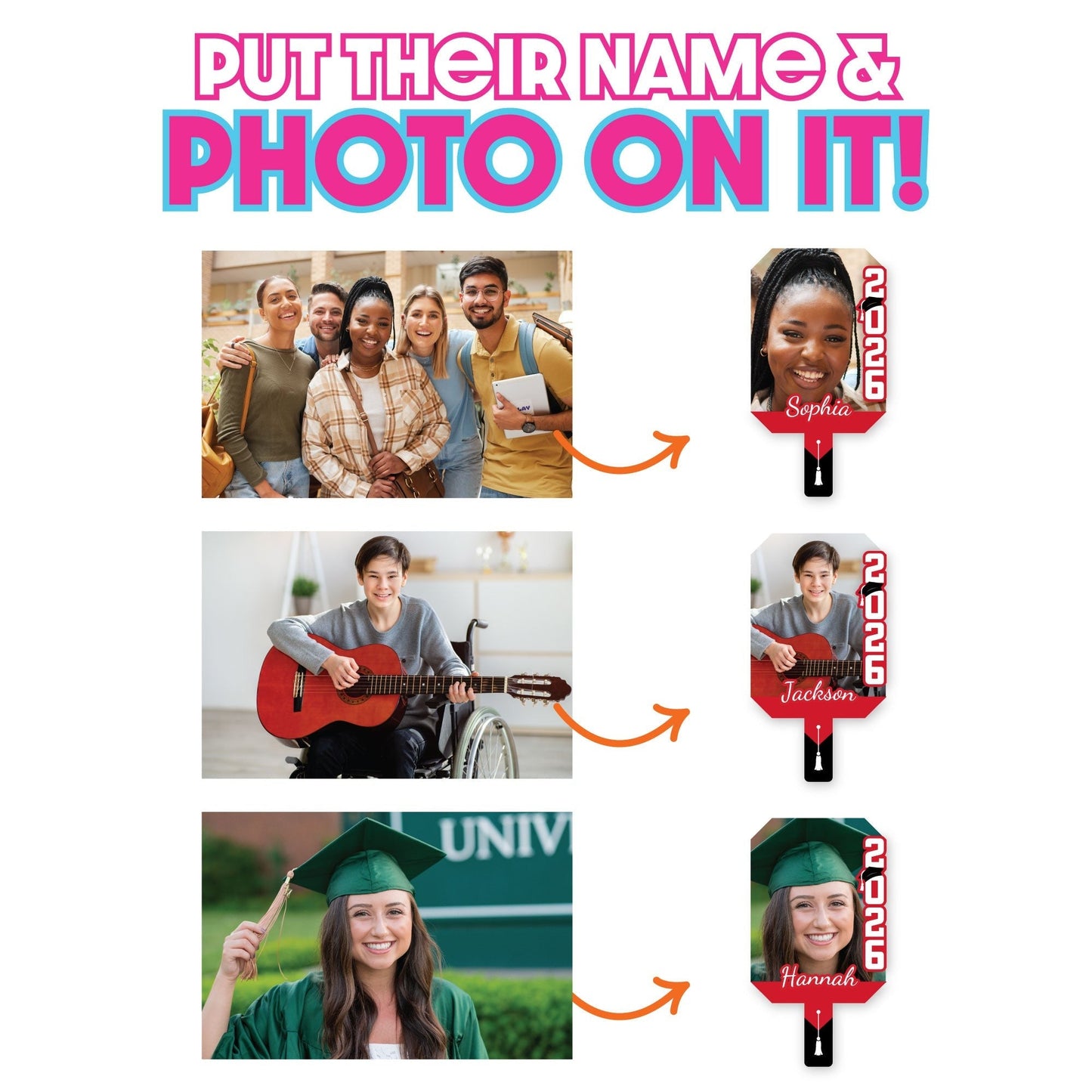 Custom Grad Red Photo Paddle 1, 3, 6, or 12 Pc