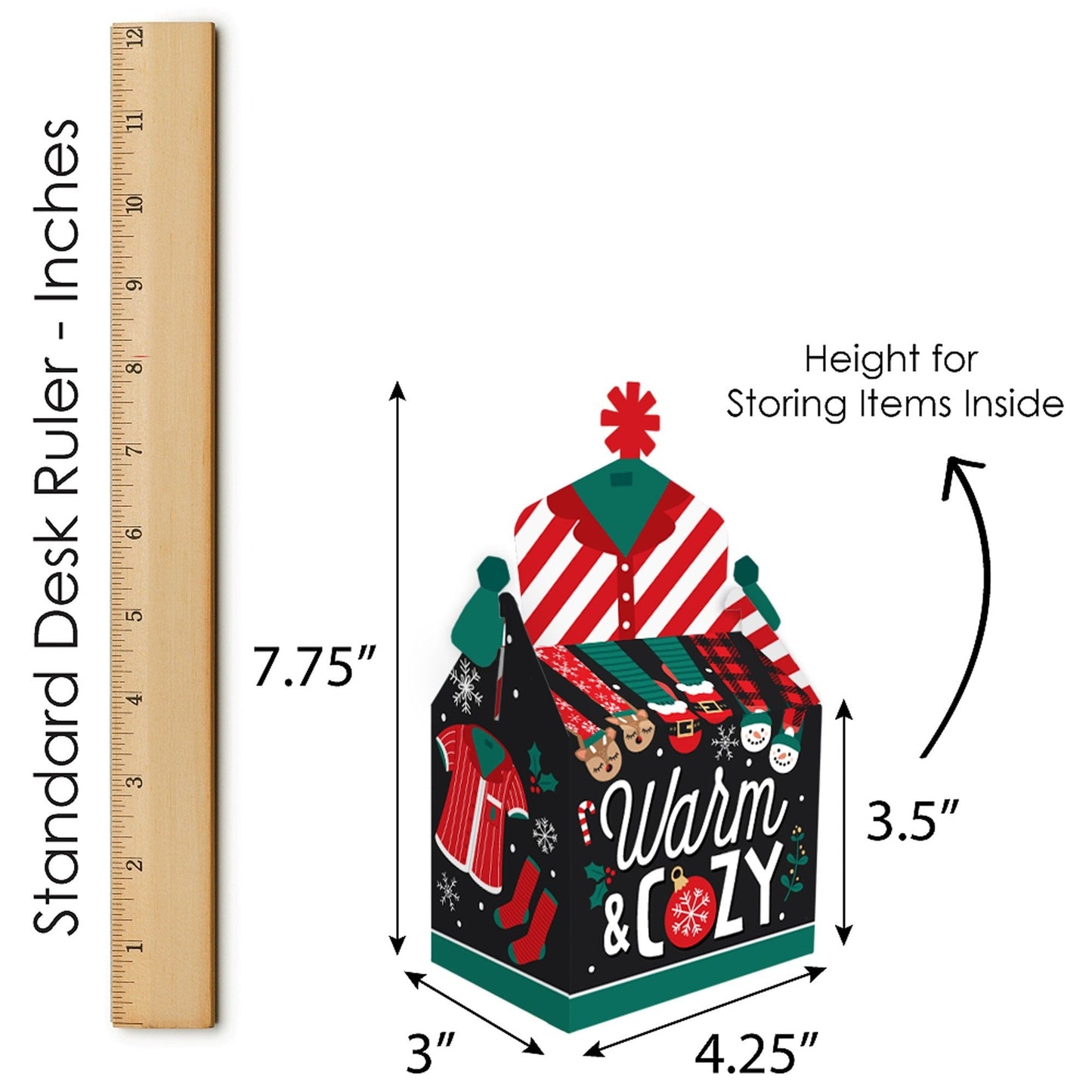 Christmas Pajamas - Treat Box Party Favors - Holiday Plaid PJ Party Goodie Gable Boxes - Set of 12