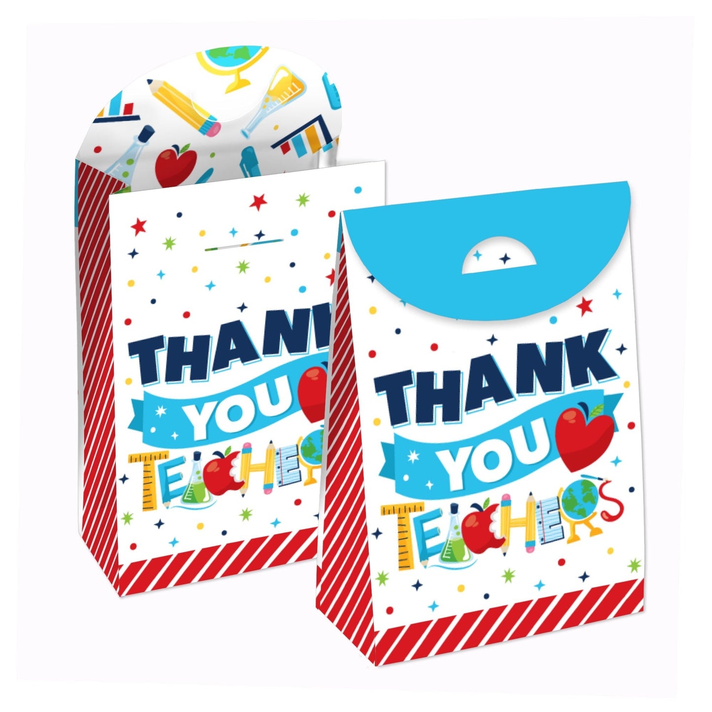 Thank You Teachers - Teacher Appreciation Gift Favor Bags - Party Goodie Boxes - Set of 12