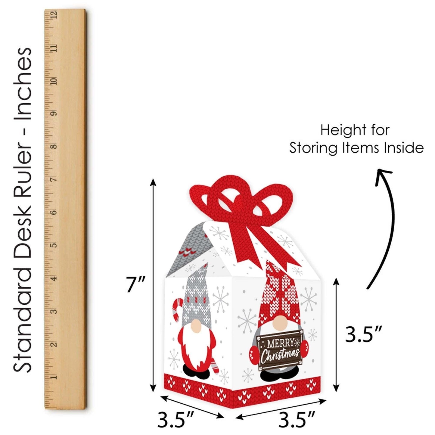Christmas Gnomes - Square Favor Gift Boxes - Holiday Party Bow Boxes - Set of 12