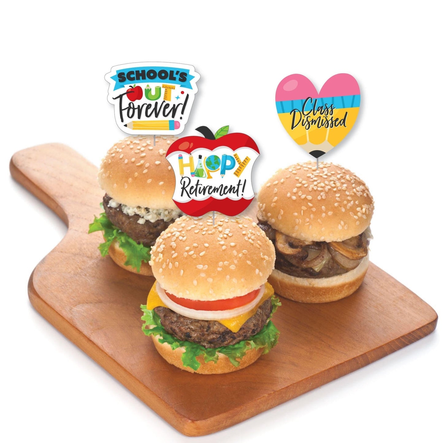 Teacher Retirement - Dessert Cupcake Toppers - Happy Retirement Party Clear Treat Picks - Set of 24