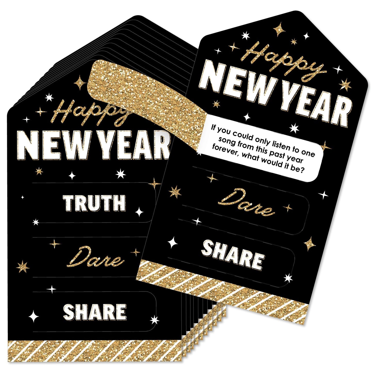 Hello New Year - NYE Party Game Pickle Cards - Truth, Dare, Share Pull Tabs - Set of 12