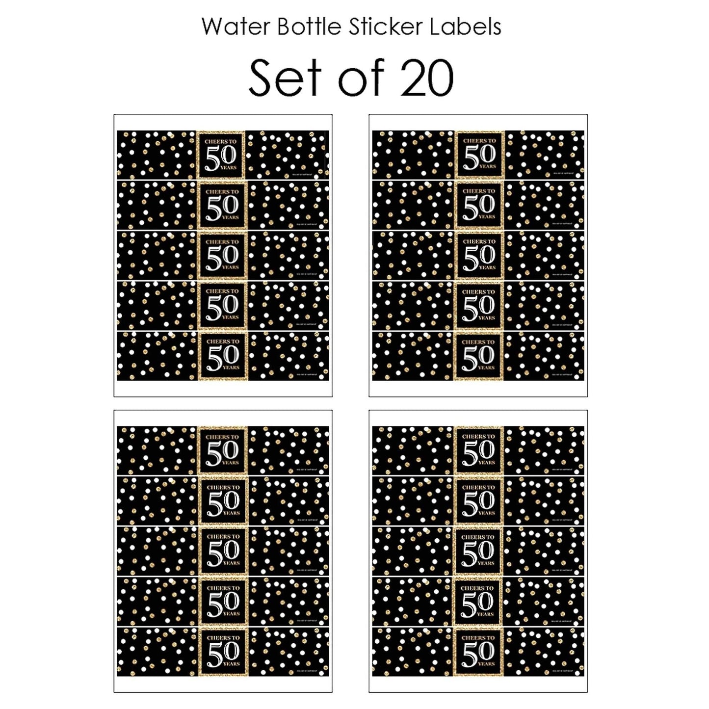 Adult 50th Birthday - Gold - Birthday Party Water Bottle Sticker Labels - Set of 20
