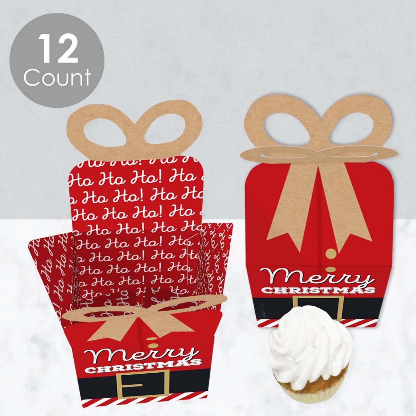 Jolly Santa Claus - Square Favor Gift Boxes - Christmas Party Bow Boxes - Set of 12