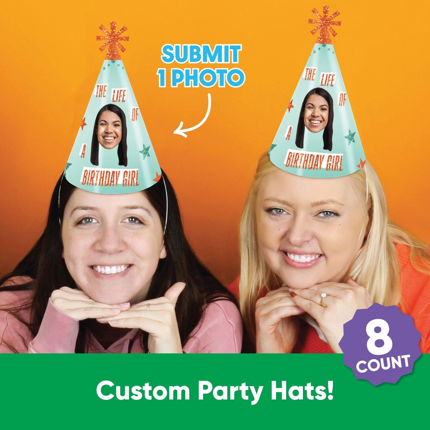 Custom The Life of a Birthday Girl Cone Hat - 8 Ct