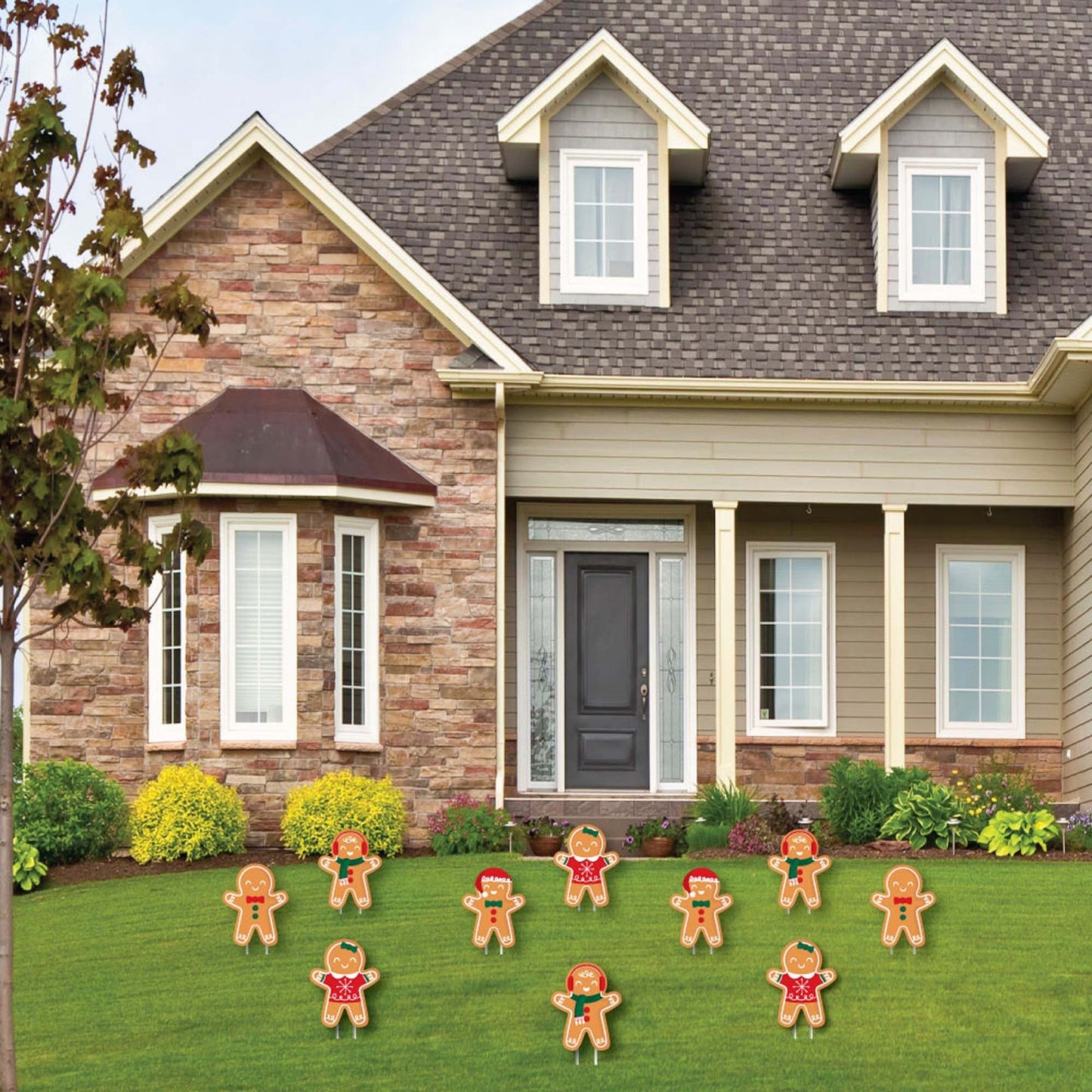 Gingerbread Christmas - Lawn Decorations - Outdoor Gingerbread Man Holiday Party Yard Decorations - 10 Piece