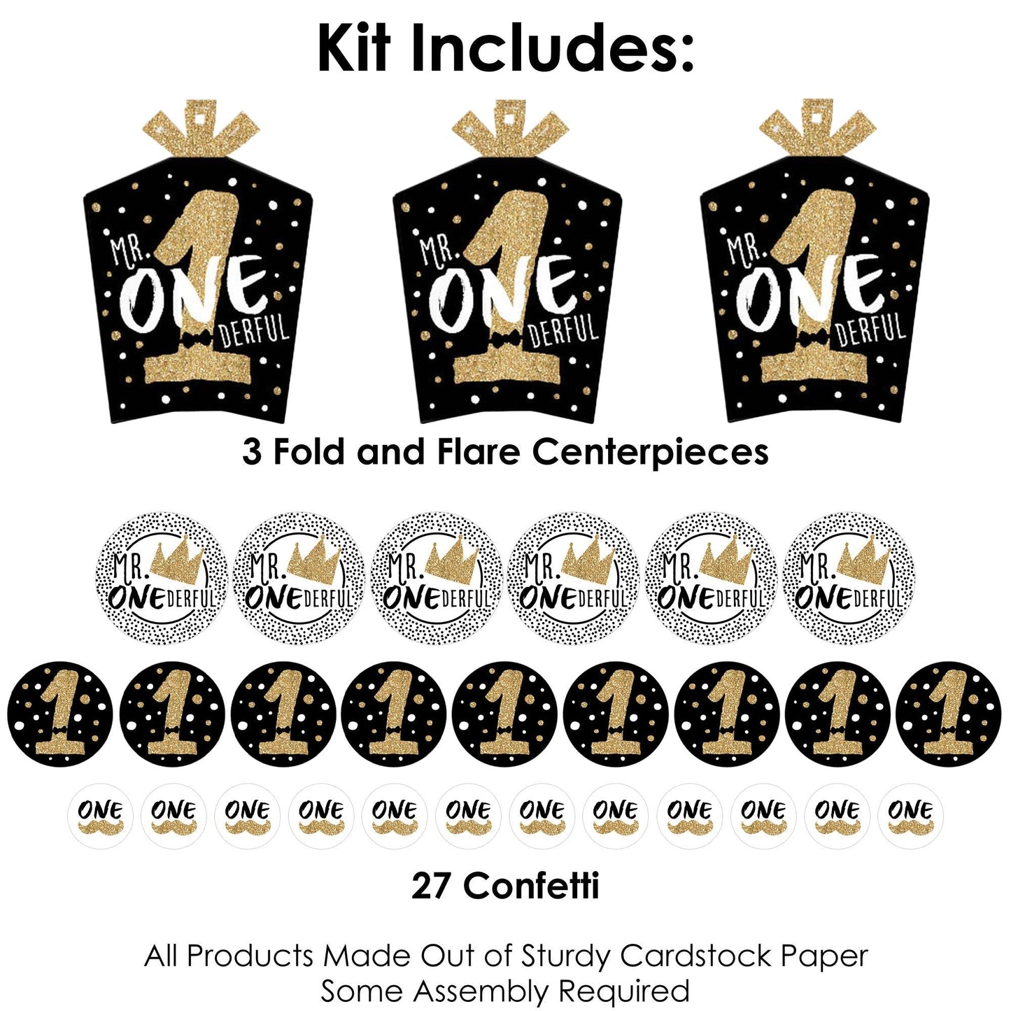 1st Birthday Little Mr. Onederful - Boy First Birthday Party Decor and Confetti - Terrific Table Centerpiece Kit - Set of 30