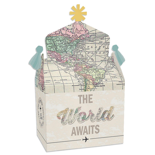 World Awaits - Treat Box Party Favors - Travel Themed Party Goodie Gable Boxes - Set of 12