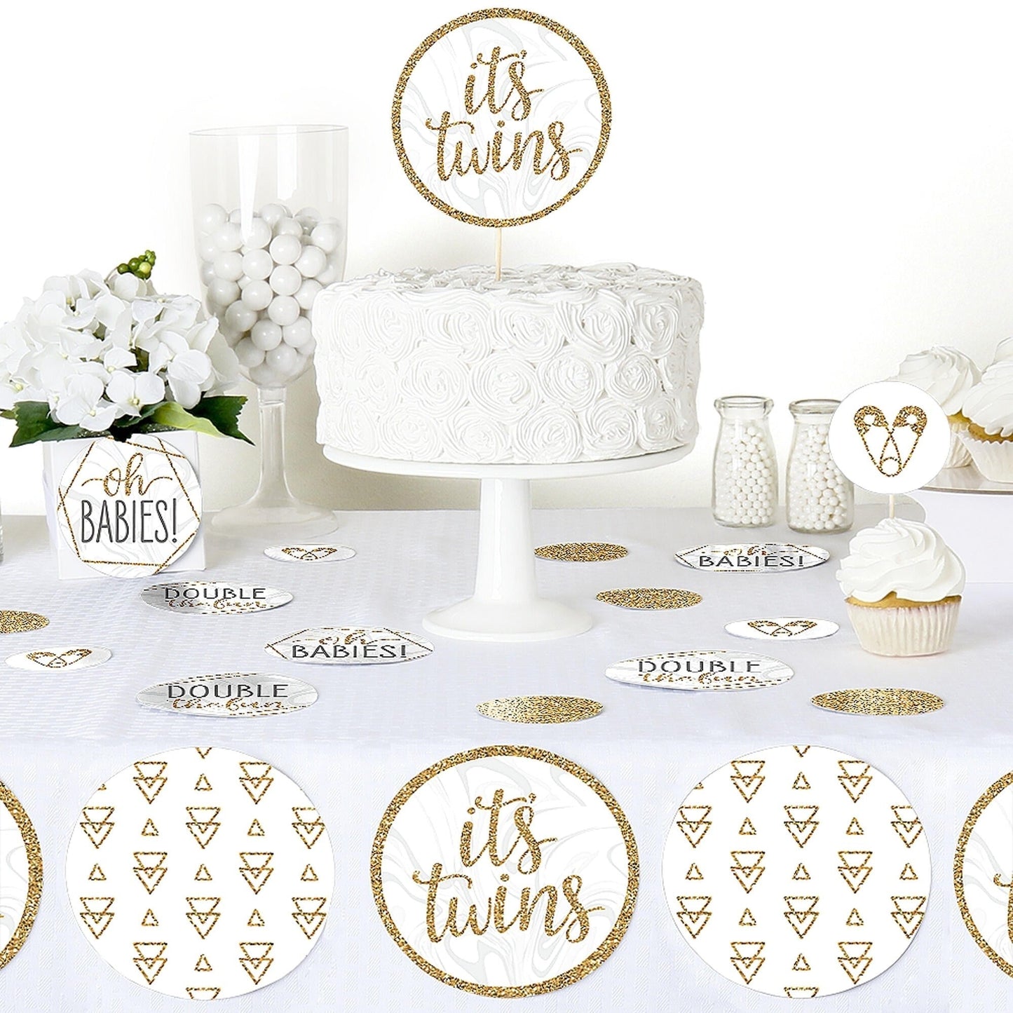 It's Twins - Gold Twins Baby Shower Giant Circle Confetti - Party Decorations - Large Confetti 27 Count