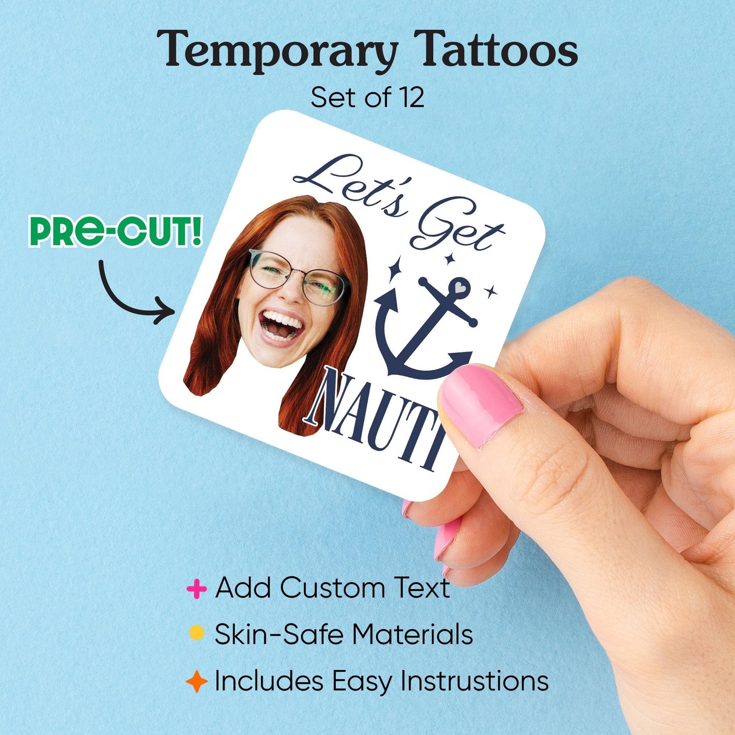 Custom Let's Get Nauti Temporary Tattoos - 12 Ct
