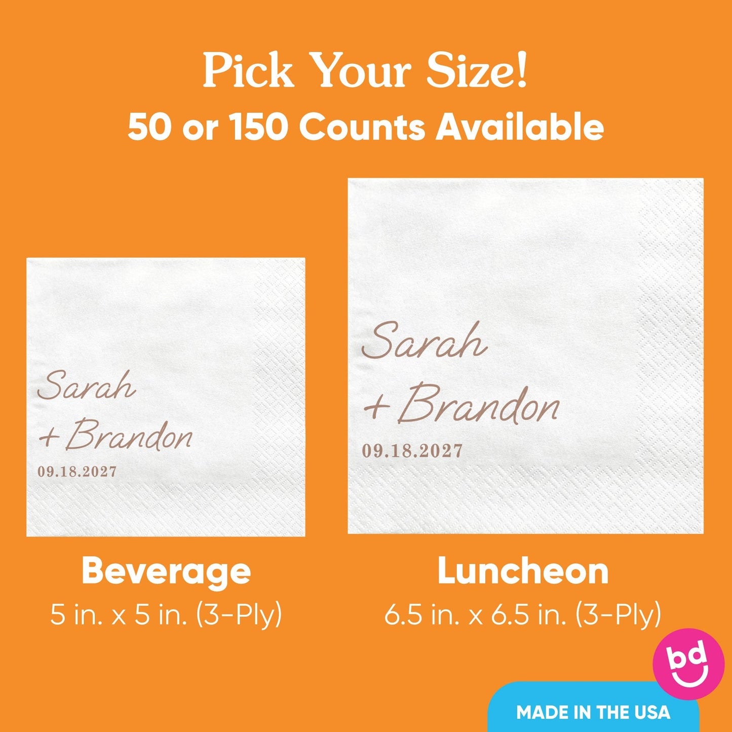 Custom Text - Mocha Brown Simple Wedding Script Napkins