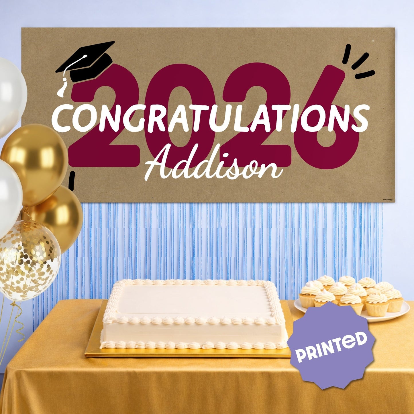 Custom Text Maroon 2026 Grad Kraft Banner