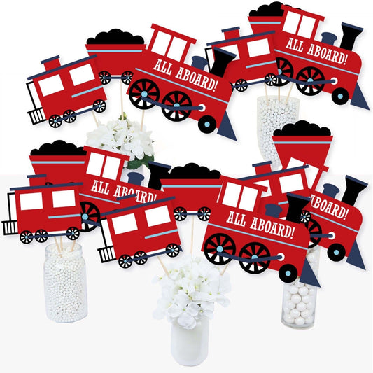 Railroad Party Crossing - Steam Train Birthday Party or Baby Shower Centerpiece Sticks - Table Toppers - Set of 15