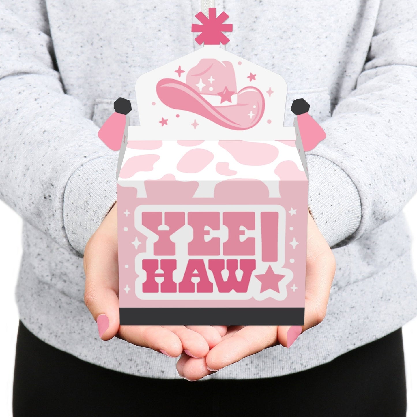 Rodeo Cowgirl - Treat Box Party Favors - Pink Western Party Goodie Gable Boxes - Set of 12