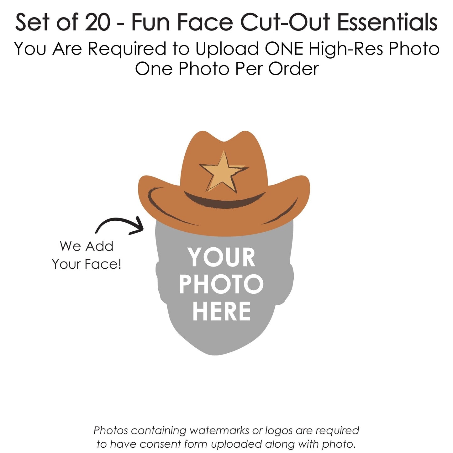 Custom Photo My First Rodeo - Fun Face Decorations DIY Little Cowboy 1st Birthday Party Essentials - Set of 20