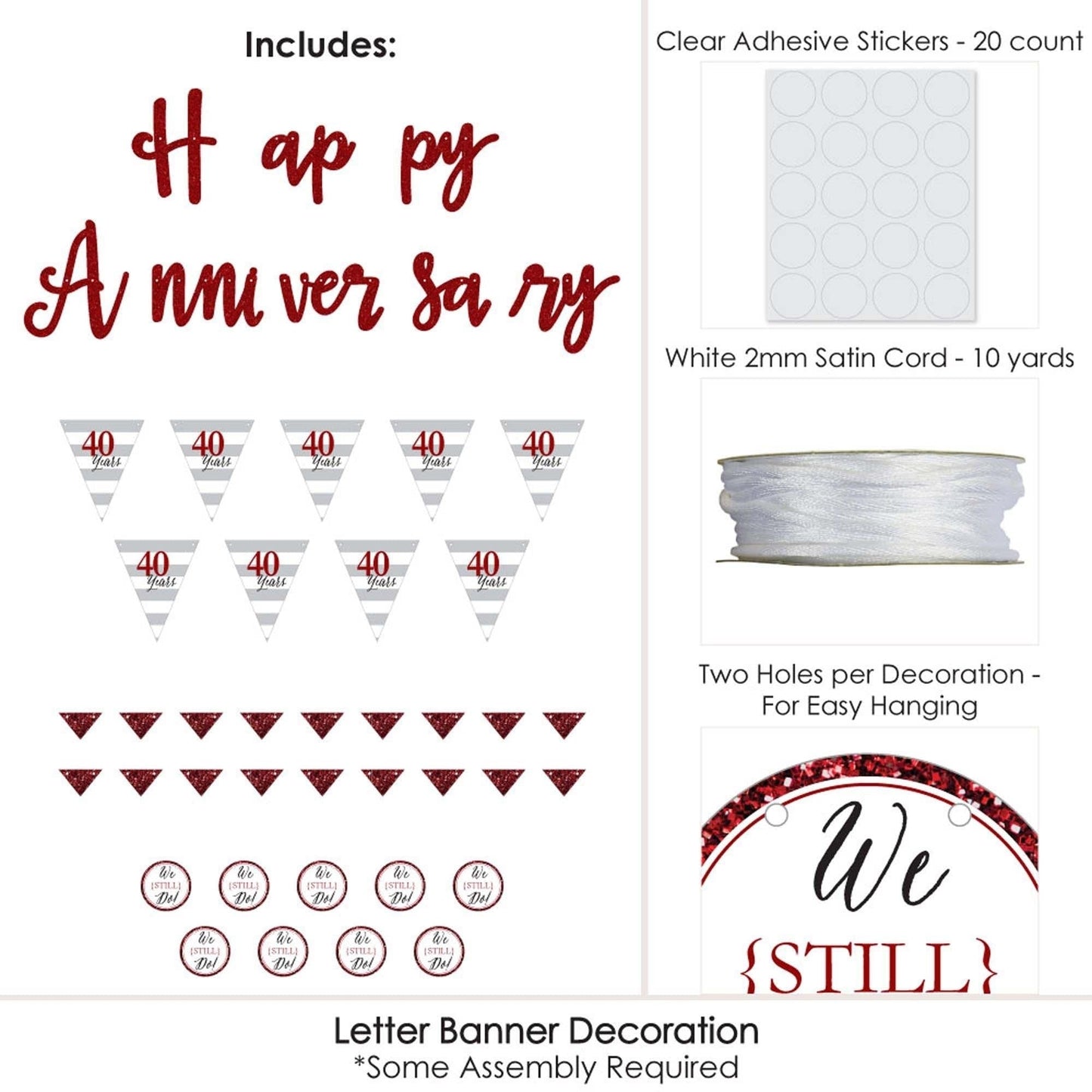 We Still Do - 40th Wedding Anniversary - Anniversary Party Letter Banner Decoration - 36 Banner Cutouts and Happy Anniversary Banner Letters