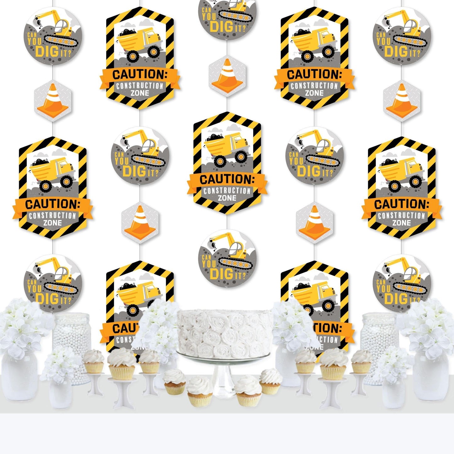 Dig It - Construction Party Zone - Baby Shower or Birthday Party DIY Dangler Backdrop - Hanging Vertical Decorations - 30 Pieces