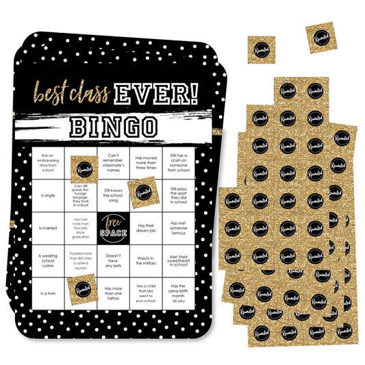 Reunited - Classmate Bingo Cards and Markers - School Class Reunion Party Bingo Game - Set of 18