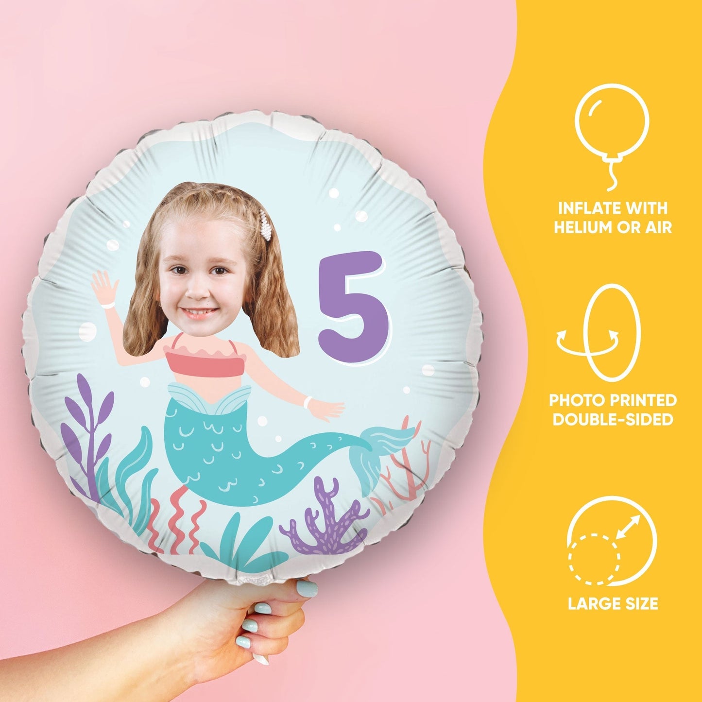 Custom Face Balloon - Mermaid - Double Sided - 1 Ct