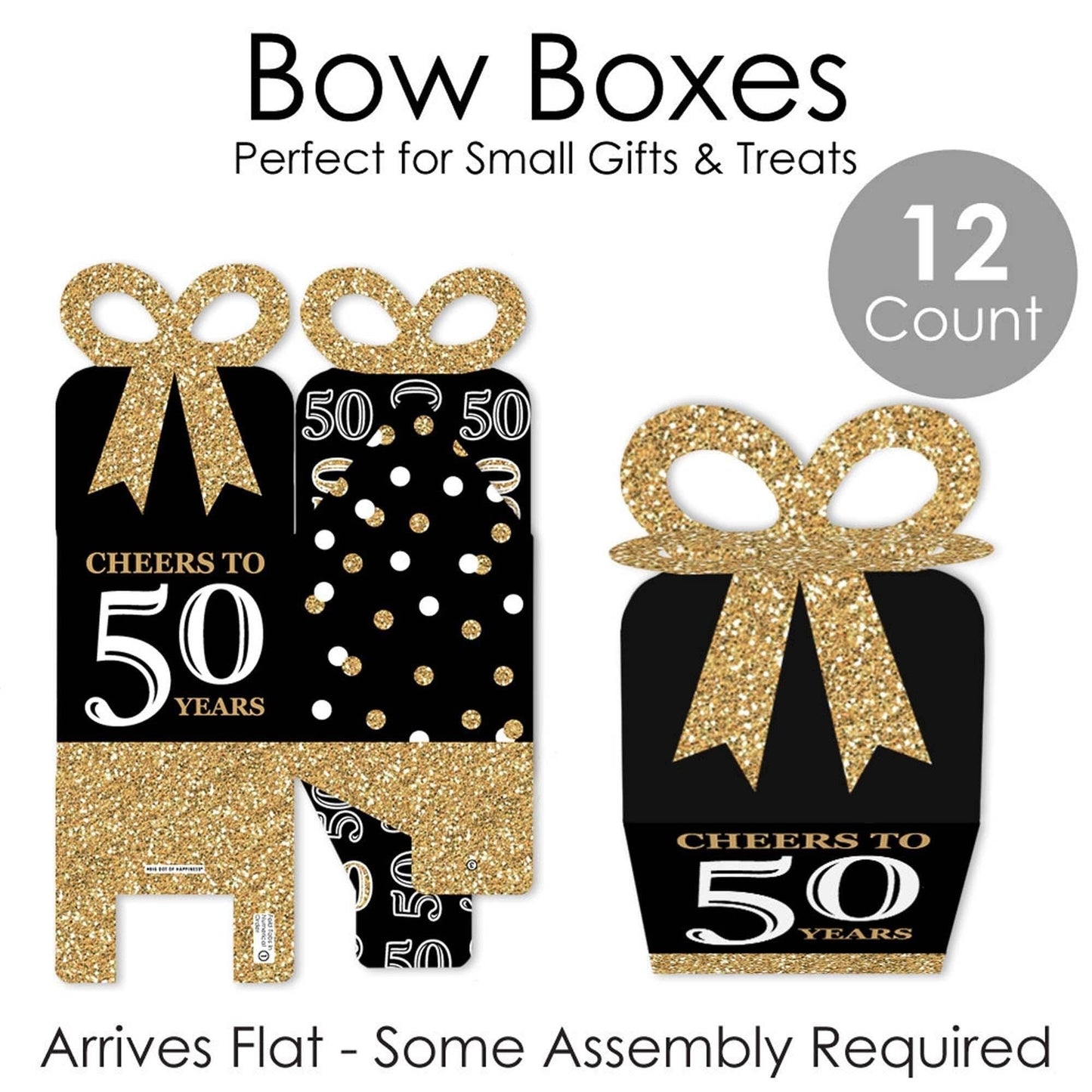 Adult 50th Birthday Square Favor Gift Boxes - Birthday Party Bow Boxes - Set of 12