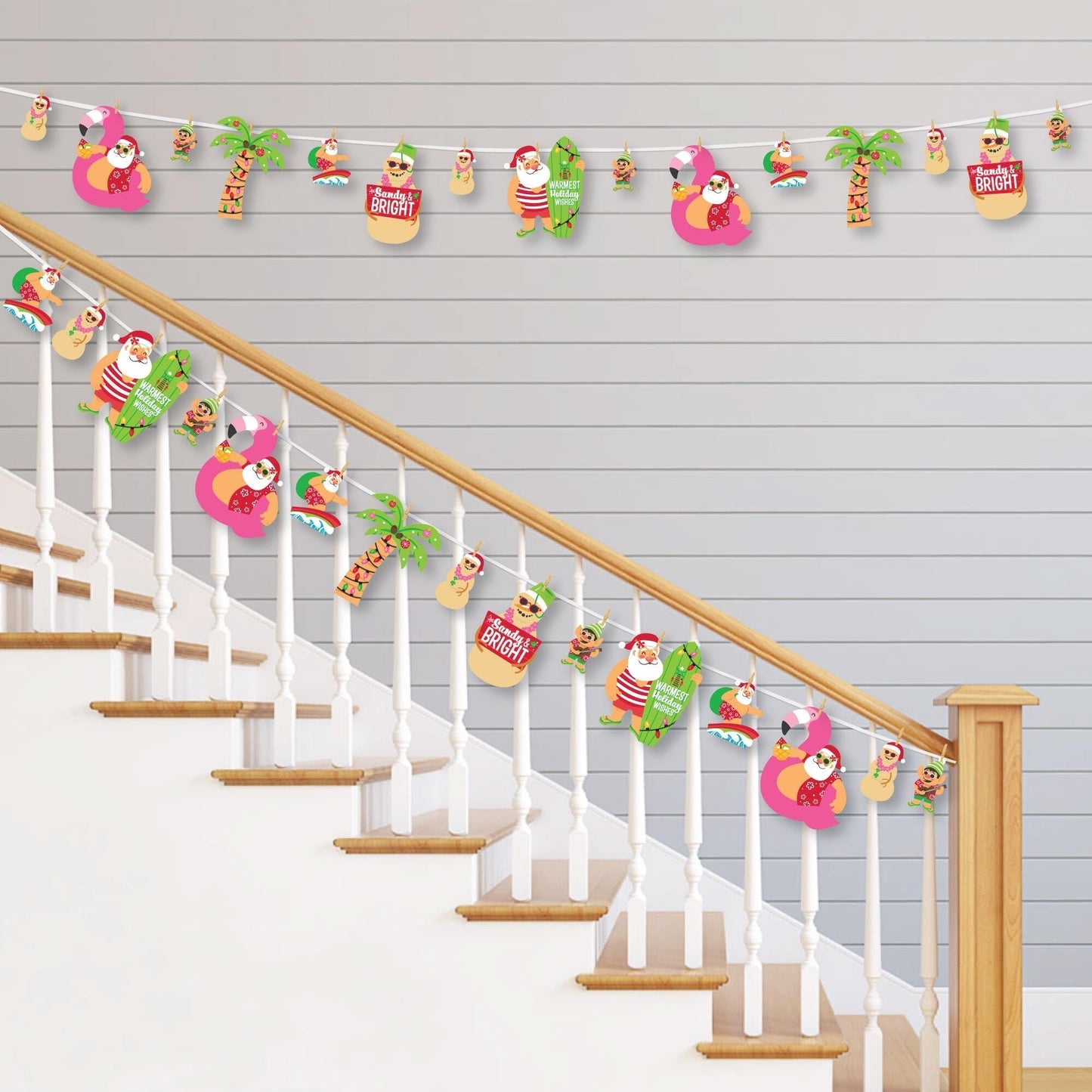 Tropical Christmas - Beach Santa Holiday Party DIY Decorations - Clothespin Garland Banner - 44 Pieces