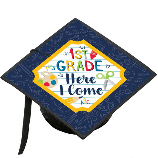 1st Grade Here I Come - Kids Kindergarten Graduation Cap Decorations Kit - Grad Cap Cover