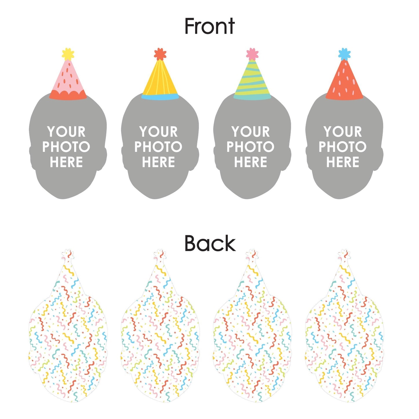 Custom Photo Party Time - Happy Birthday Party Dessert Cupcake Toppers - Fun Face Clear Treat Picks - Set of 24