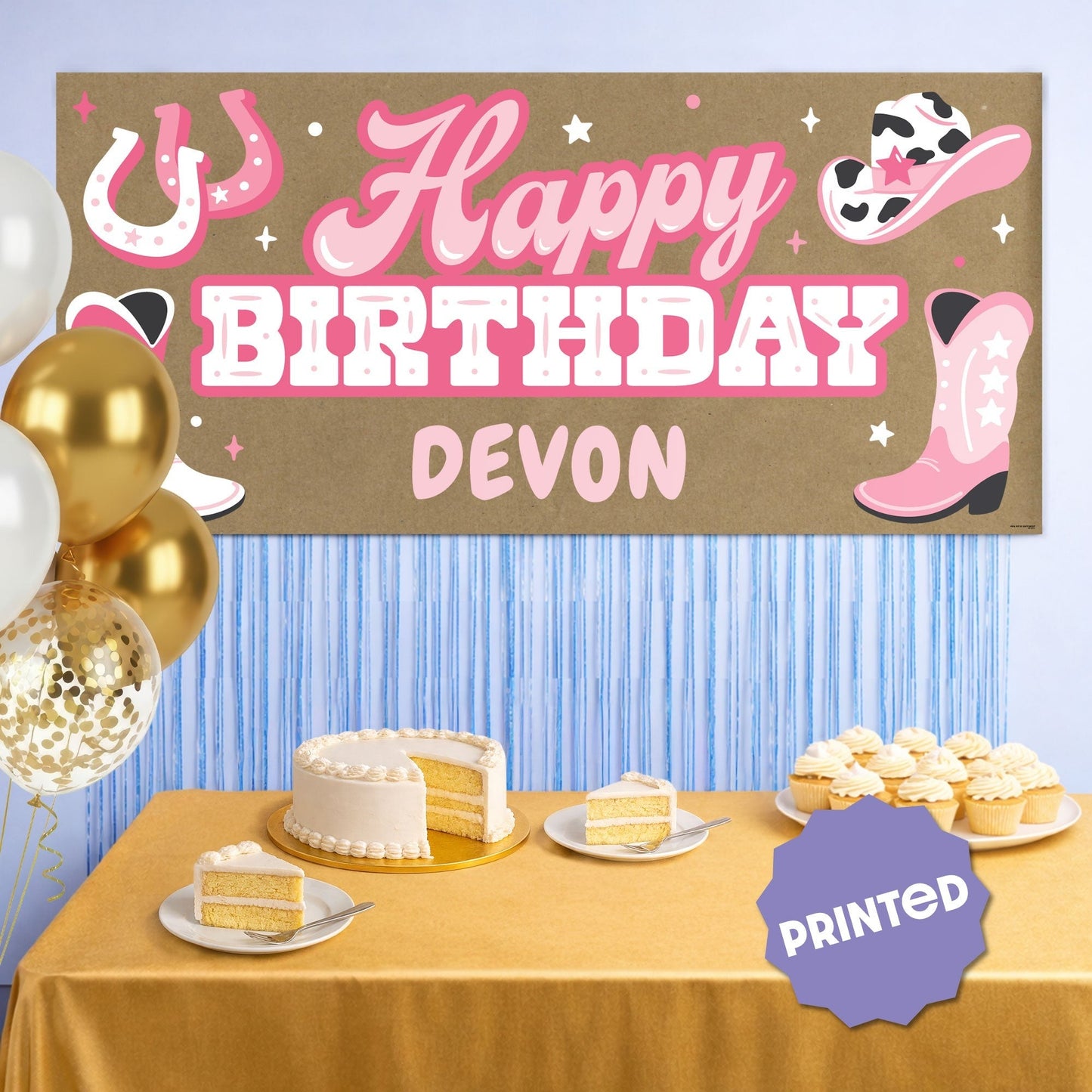 Custom Text Rodeo Cowgirl Birthday Kraft Banner